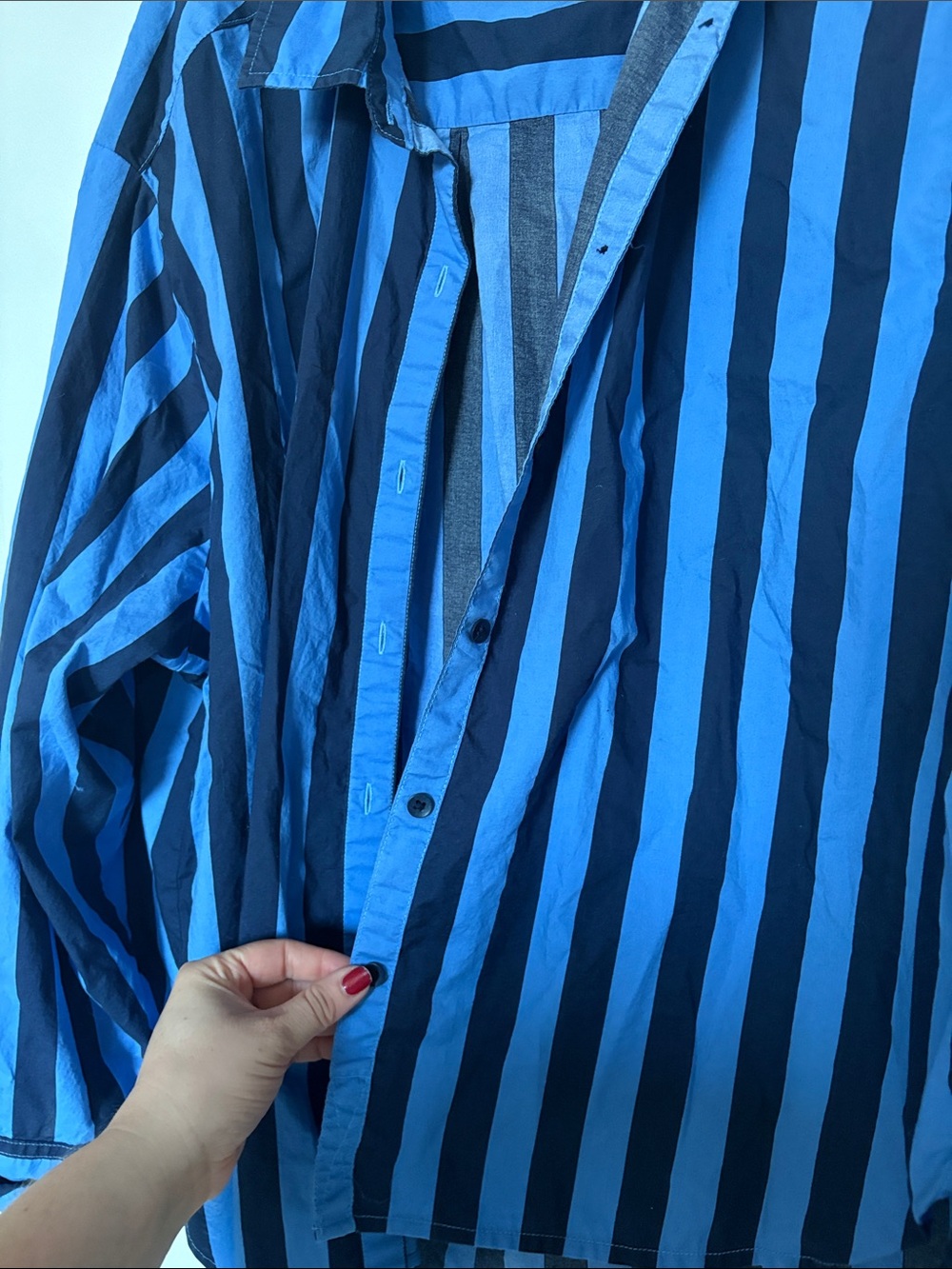 Aerie Good Day Blue Stripe Oversized Boxy Button Down Shirt Size Large - Picture 4 of 4